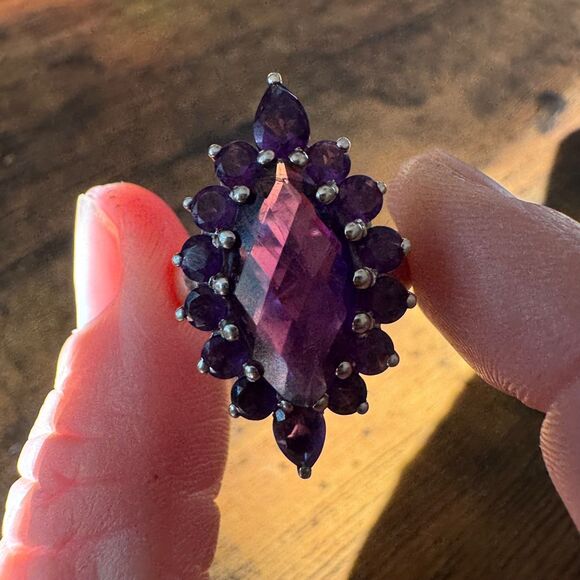 Vintage Estate Amethyst Pendant & Ring Set 925 Sterling Silver Marquise Size 9 - Picture 17 of 17
